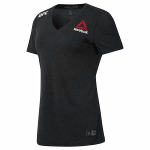 Reebok UFC V-Neck T Shirt Damen - Schwarz - DE 418-THA